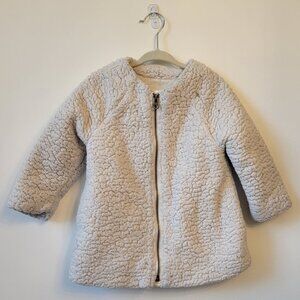OLD NAVY 2T  girl full brass zip ivory faux fur lined coat 2 pockets like new